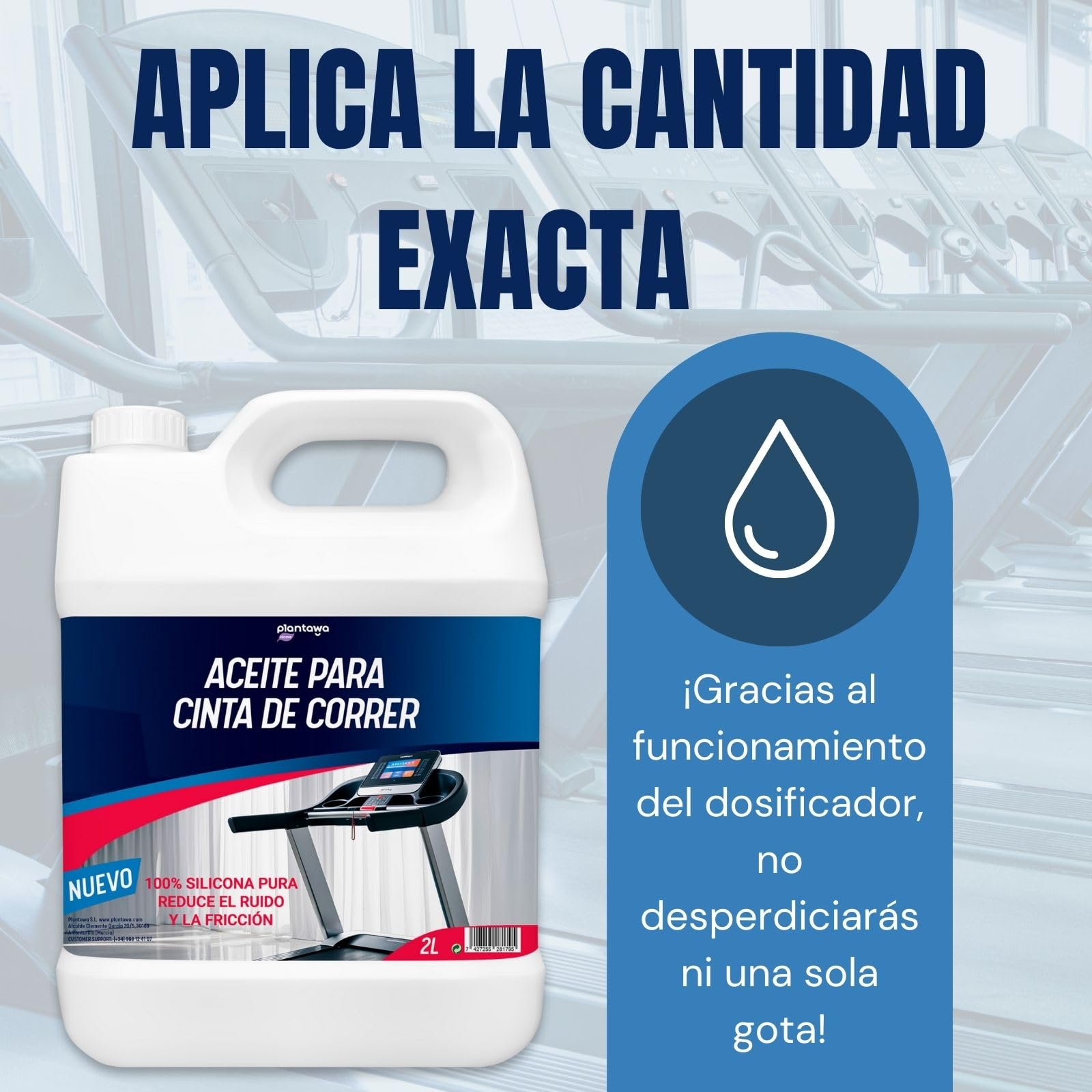 Plantawa Aceite para Cintas de Correr 2L | Lubricante Silicona Cinta Correr. Ideal para Gimnasios, Cintas Domésticas. Aplicación Precisa. Apto para todas las cintas de correr.