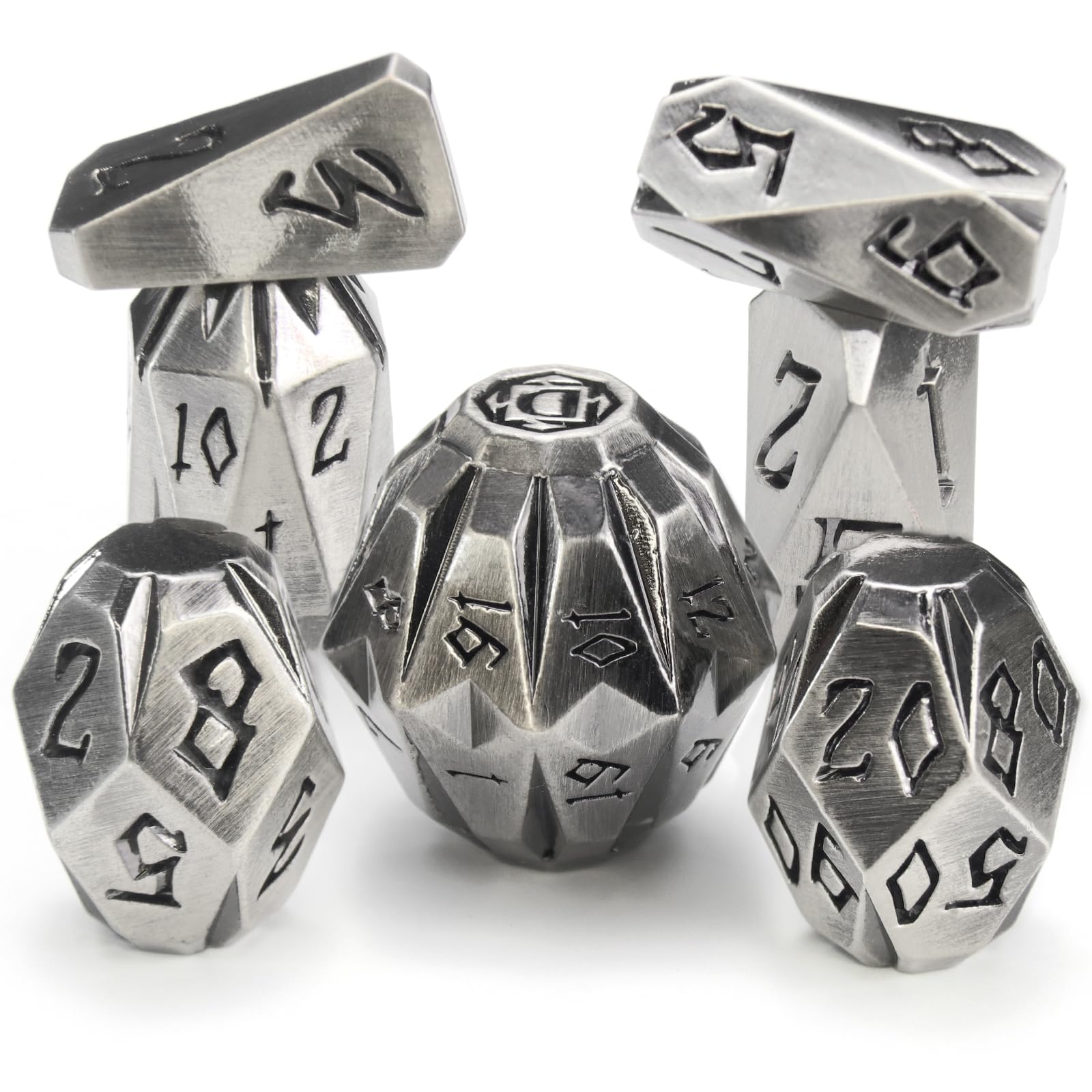 Metal Dice Set for D&D, ZHOORQI 7 Pcs Polyhedral Dice, Perfect for Dungeons and Dragons, RPG Role Playing Games - Unique Cool Dice with Stonehenge Themed Design for Games Gifts?JS-Silver?