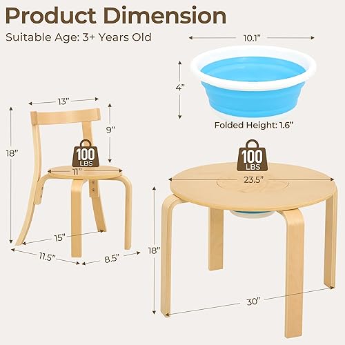 Miniatura 2 de Juego de mesa redonda y 4 sillas para niños con bañera de almacenamiento, silla de mesa de madera para niños pequeños para arte, manualidades,