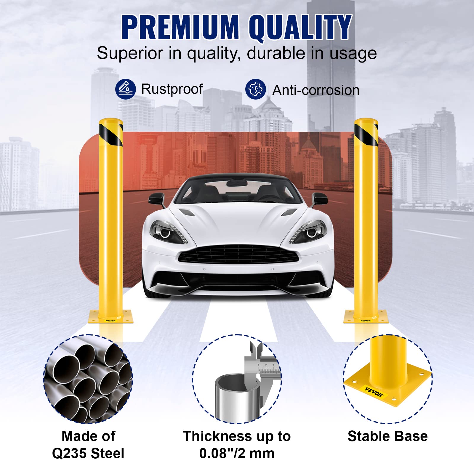 VEVOR Bolardo de Seguridad Metal 91.4cm Acero Amarillo Tráfico
