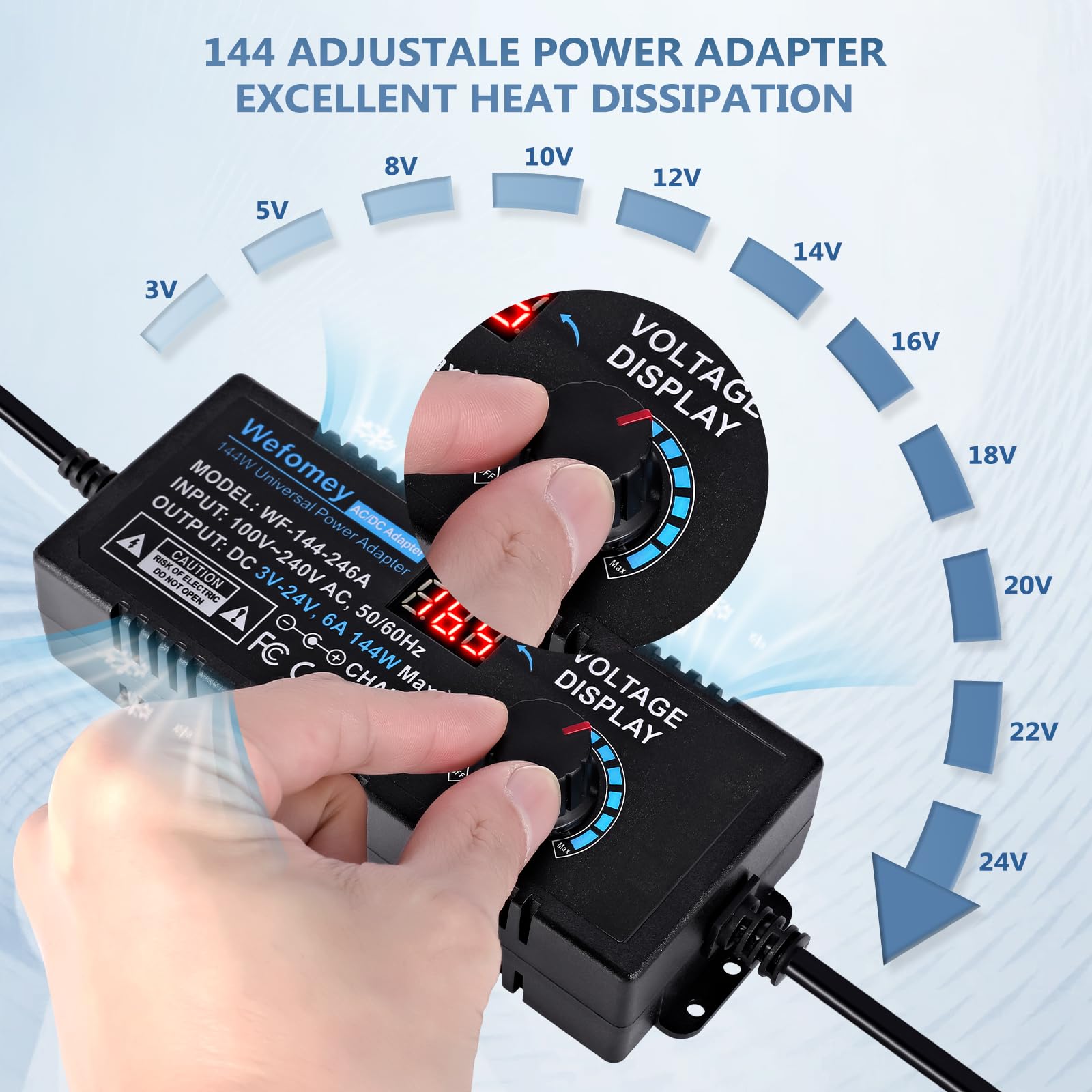 3V-24V 6A 144W Einstellbar Netzteil Universal Netzteiladapter verstellbarer Netzadapter 100V-240V AC to DC mit LED Spannungsanzeige und 14 Tipps für Haushaltselektronik, 6000mA MAX