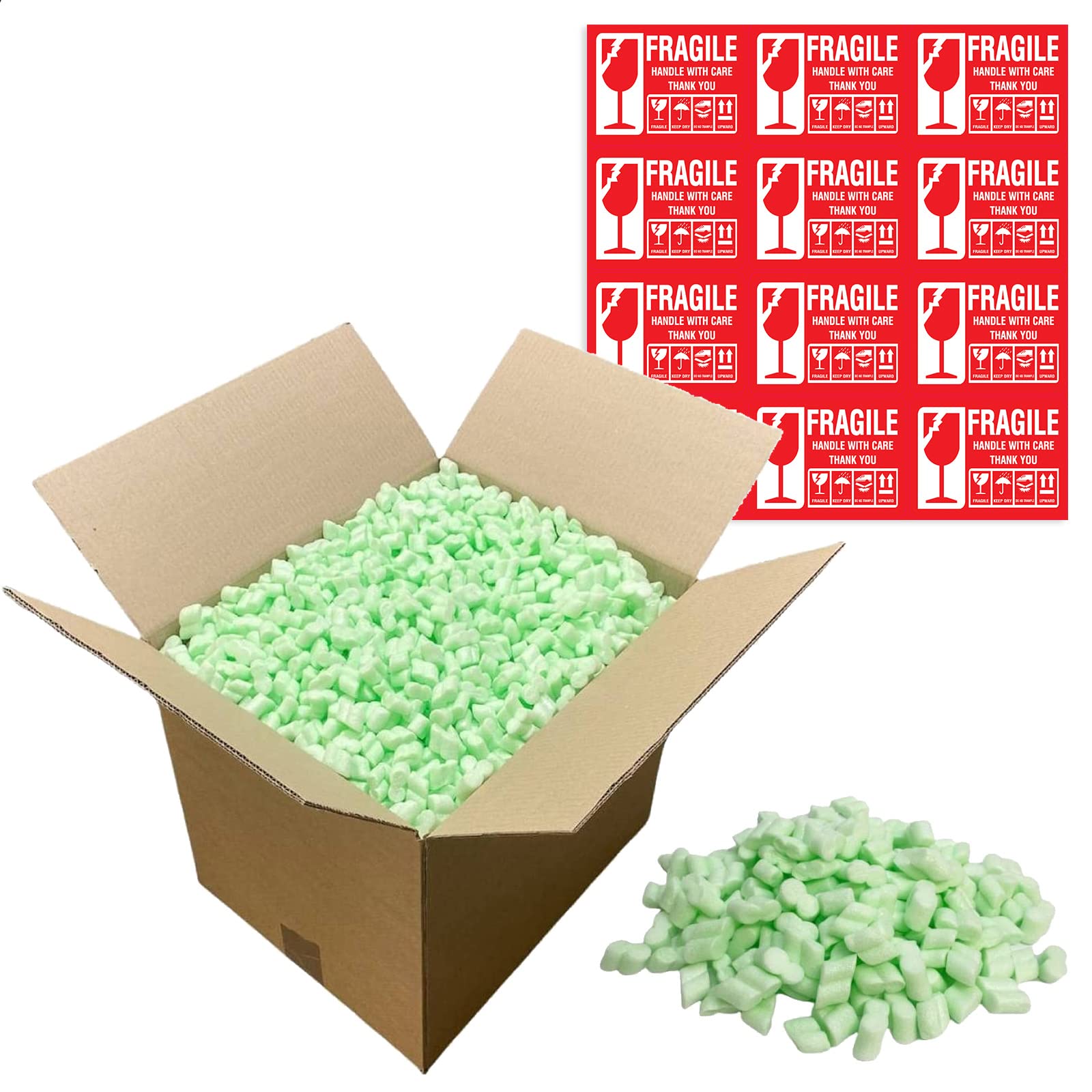 Edenpack Flopak Foam Chips 4 Cubic Feet Box with 12 Fragile Stickers Card Packaging Filler Supplies Void Loose Fill Protective Postal Mailing Packing Peanuts