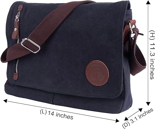 Miniatura 9 de Bolso bandolera de lona vintage para hombre, bolso escolar bandolera para laptop