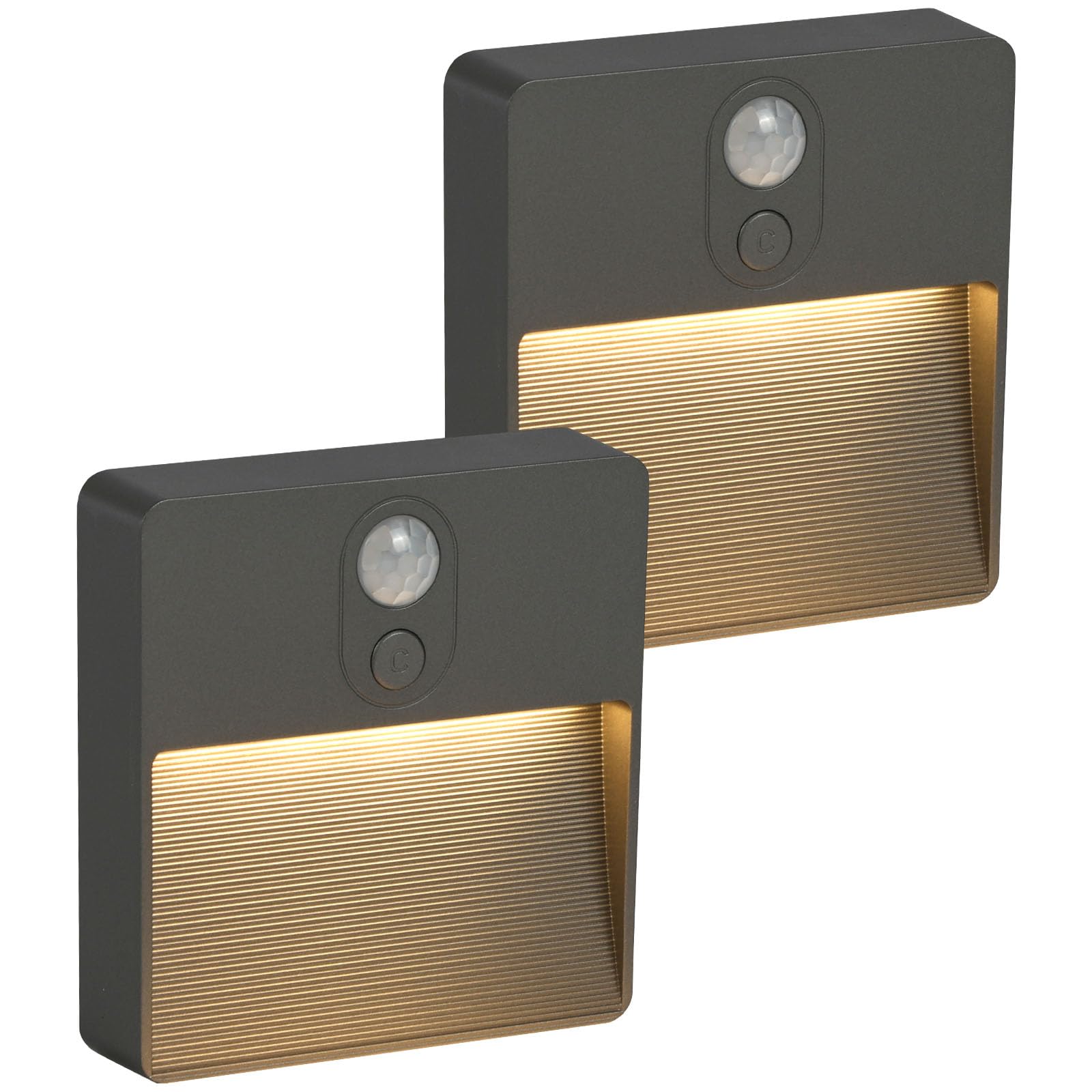 HOTUT Motion Sensor Night Light,2pcs Stick-On Battery Powered Night Lights,Warm Light,4 RGB Colors,Auto/ON/Off Light,Stair Sensor Lights Indoors,Night Light for Stair,Hallway,Kitchen,Closet (Gray)