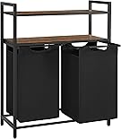 VASAGLE Wäschekorb 2 Fächer, Wäschesammler mit 2 Ablagen, Wäschesortierer, Wäschesack ausziehbar und abnehmbar, pro Tasche 46 Liter, für Badezimmer, Waschküche, vintagebraun-schwarz BLH211B01