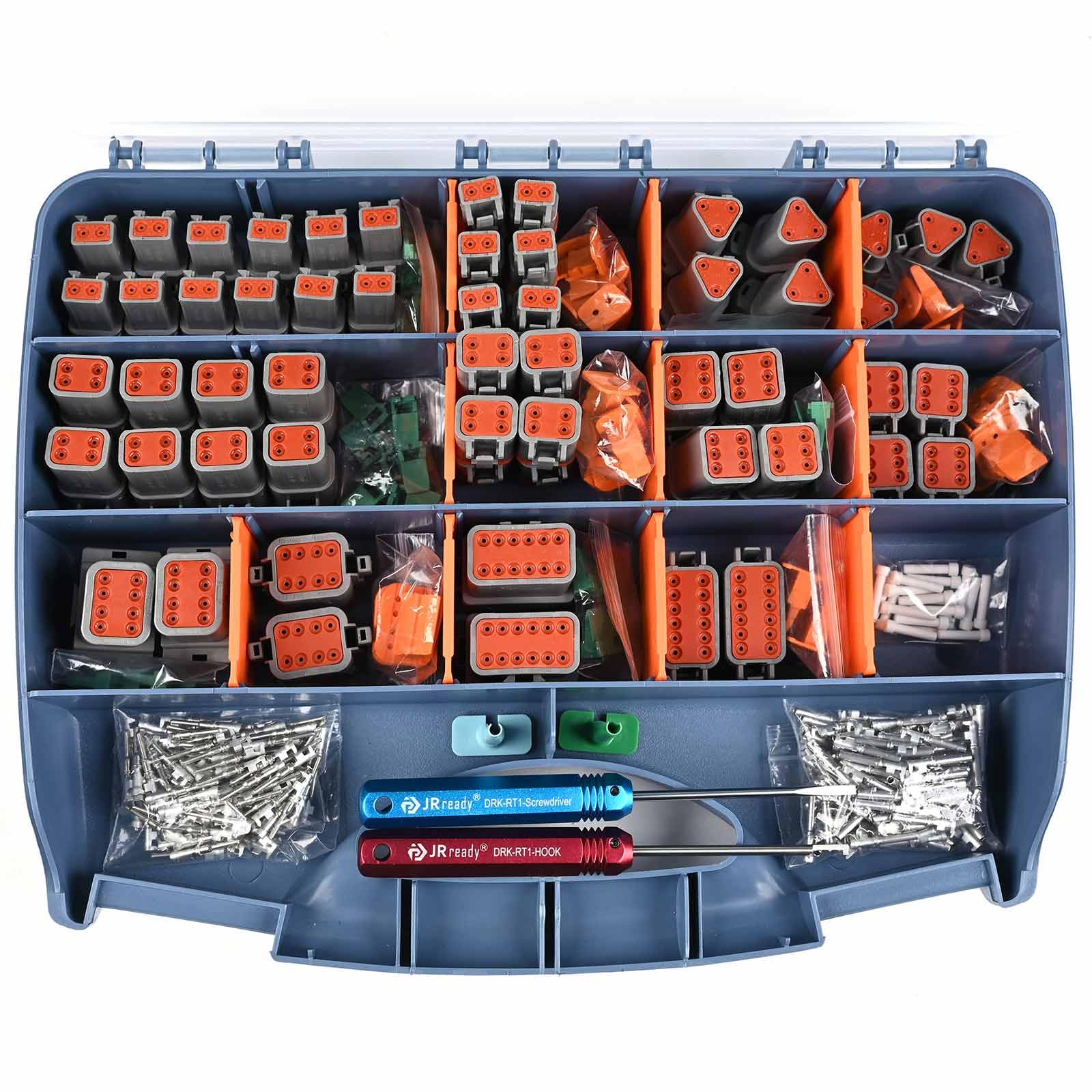 JRready ST6311 Deutsch Connector Kit 2 3 4 6 8 12 Pin, Waterproof DT Connector Kit with Size 16 Stamped Contacts(14-18AWG), 13 Amps Continuous Capacity