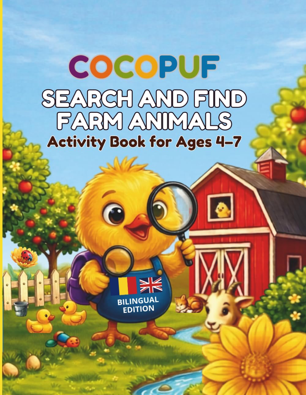 Search and Find with Cocopuf: Bilingual Activity Book for Ages 4-7: A Rhyming Story to Develop Emotional Intelligence (SEL) and Focus – Romanian-English Edition