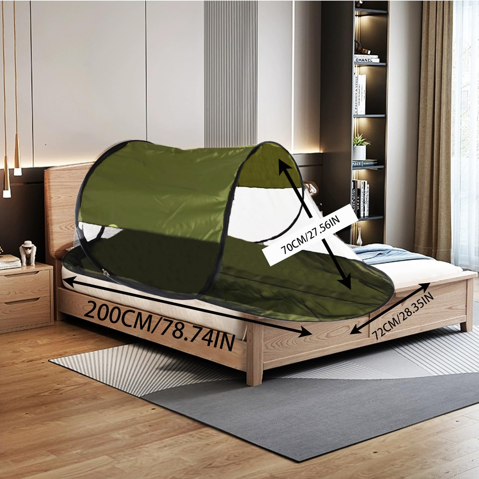 Mosquitera portátil desplegable para cama, viajes, campamento (parte inferior verde y parte superior verde)