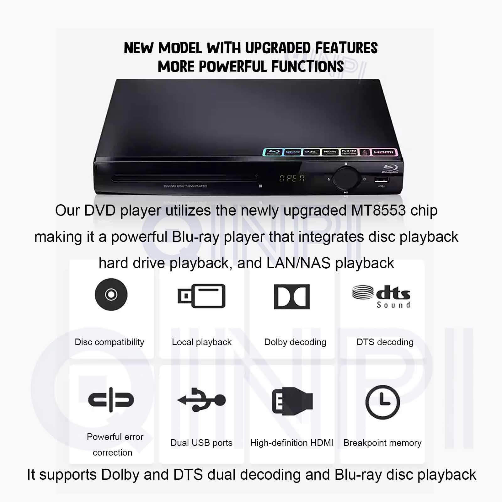 Reproductor de DVD HDMI, Reproductor de DVD 1080P sin región, para TV, con Cable HDMI, Control Remoto, Entrada USB, Compatible con reproducción de BLU-Ray, DVD, CD y VCD