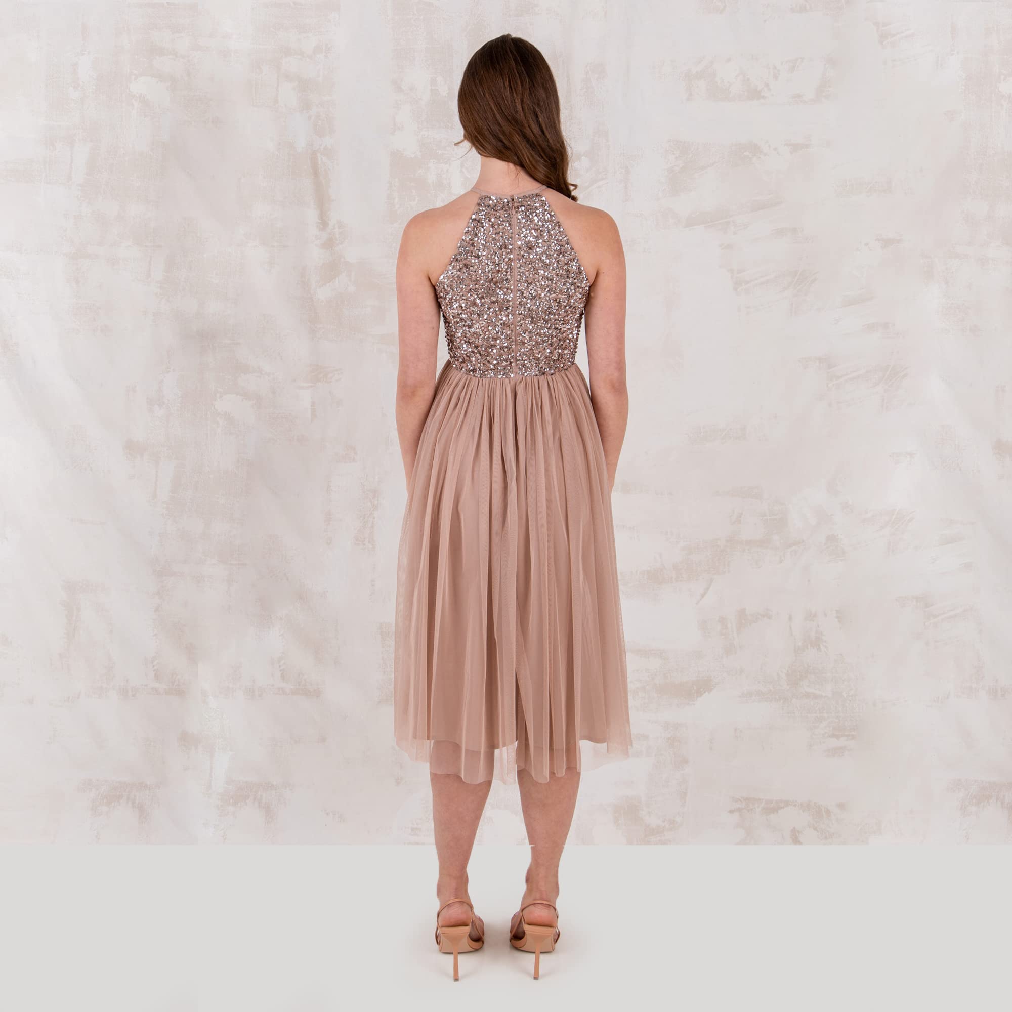 Maya Deluxe Maya Deluxe Womens Ladies Midi Dress with Halter Neck Tulle for Evening Graduation Prom Wedding Bridesmaids Ball Gown Vestito per Damigella d’Onore Donna