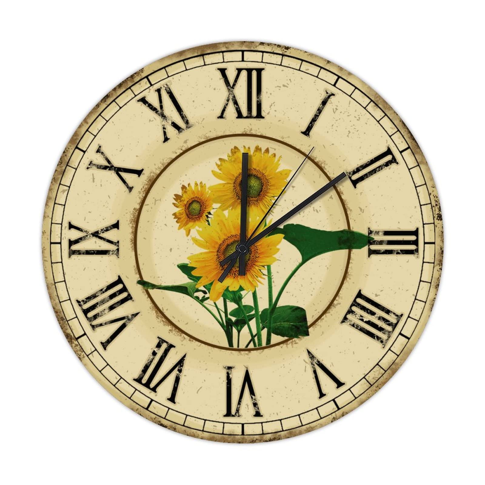 Horloge murale vintage bois tournesol grand format 38 cm pour decoration salon