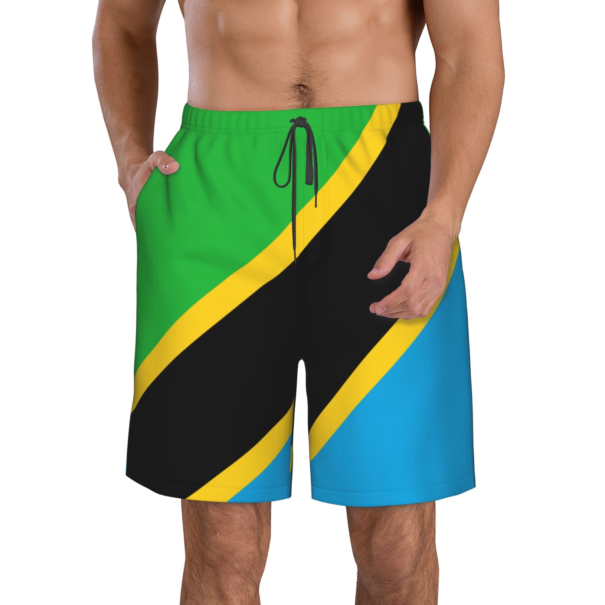 AOOEDM Flag of Tanzania Mens Swimming Shorts Quick Dry Beach Trunks Swimwear with Mesh Lining