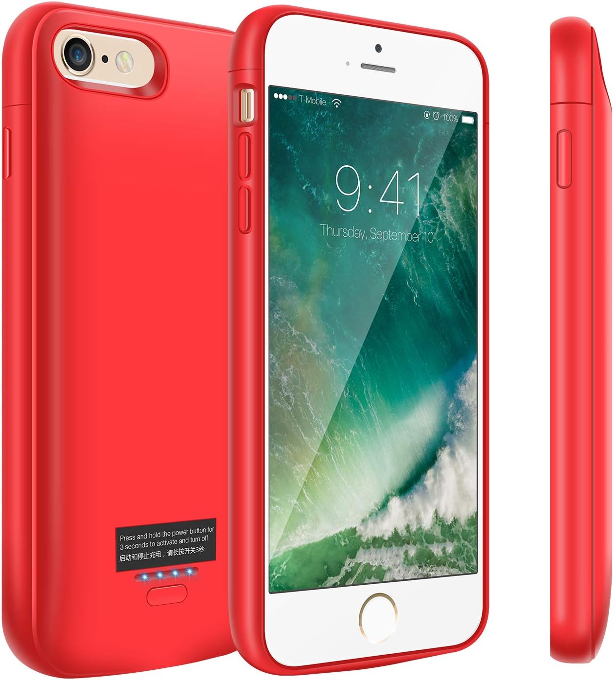 Battery Case for iPhone 8 Plus/7 Plus/6 Plus/6s Plus, 5500mAh Portable Charger Case, Rechargeable Extended Battery Charging Case for iPhone 8 Plus/7 Plus/6 Plus/6s Plus(5.5 inch)-Red