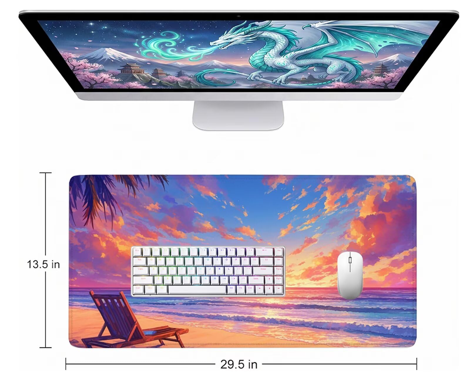 Tappetino Mouse Estate Tappetino Mouse XXL 150x80 cm Mouse Pad Vacanza Sottomano Scrivania Ufficio Grande, Mousepad Gaming Antiscivolo Impermeabile, Tappeto per Accessori Computer, Gamer Regalo W6-873