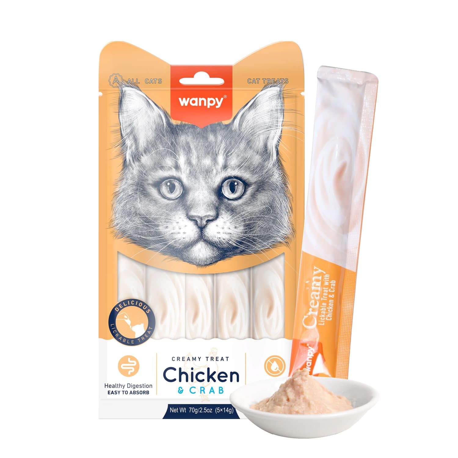 Wanpy Creamy Lickable Cat Treats Chicken & Crab 5x14g