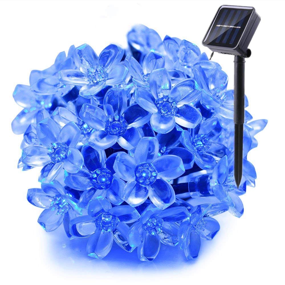 Solar Fairy String Lights, Morbuy Outdoor Waterproof Peach Blossom Flower Christmas Lights Beautiful 7m /50LED Solar String Lights for Home Decoration Christmas Party (Blue)