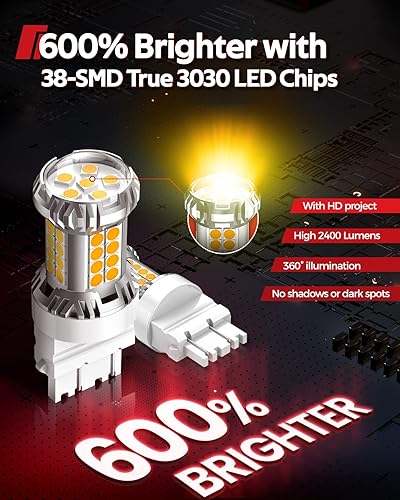 Miniatura 2 de Torchbeam Bombillas LED amarillas 3157 para luces direccionales, 600% más brillantes 3156 3056 3156 3057 4157 3457 3057 4156 con proyector HD para