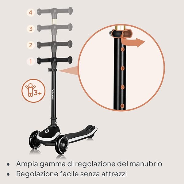 LIONELO Monopattino Bambino a 3 Ruote MEY per bambini da 3 anni fino a 50kg, Monopattino per Bambini con Illuminata e Ruote a LED, Altezza Regolabile, Pedana Antiscivolo, laggero, Cestino - 4