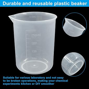 Waziaqoc 6 Pack 250ml/8.5oz Plastic Graduated Beaker | Transparent PP, Measuring Cup, Mixing Cup, For Kitchen Lab