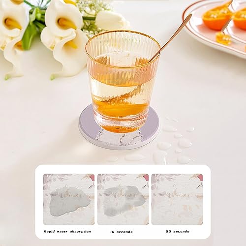 Miniatura 2 de Posavasos con soporte, juego de 6 posavasos absorbentes, posavasos hechos de tierra de diatomeas con un patrón de gato para tipos de tazas, mesa de