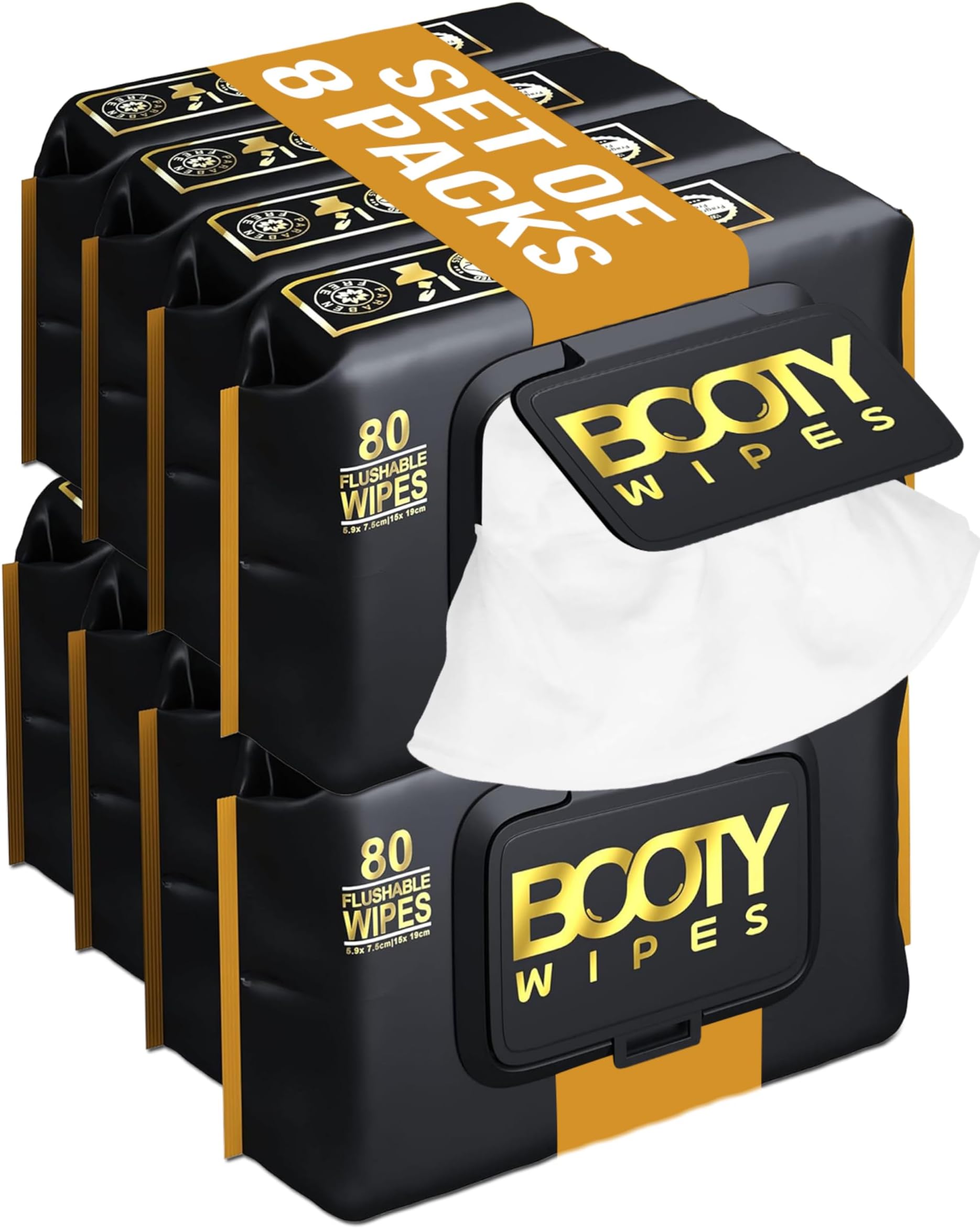 Booty Wipes - Flushable Wipes for Men - Aloe Vera and Vitamin E - Non-Woven - 640 Count Pack of 8-5.9 x 7.5 Inch - Alcohol Free - Fragrance Free - pH Balanced - Durable and Gentle Toilet Wipes