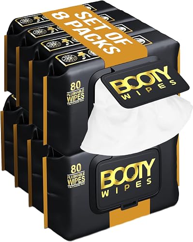 Booty Wipes - Flushable Wipes for Men - Aloe Vera and Vitamin E - Non-Woven - 640 Count Pack of 8-5.9 x 7.5 Inch - Alcohol Free - Fragrance Free - pH Balanced - Durable and Gentle Toilet Wipes