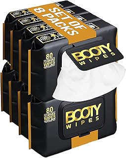 Booty Wipes - Flushable Wipes for Men - Aloe Vera and Vitamin E - Non-Woven - 640 Count Pack of 8-5.9 x 7.5 Inch - Alcohol Free - Fragrance Free - pH Balanced - Durable and Gentle Toilet Wipes