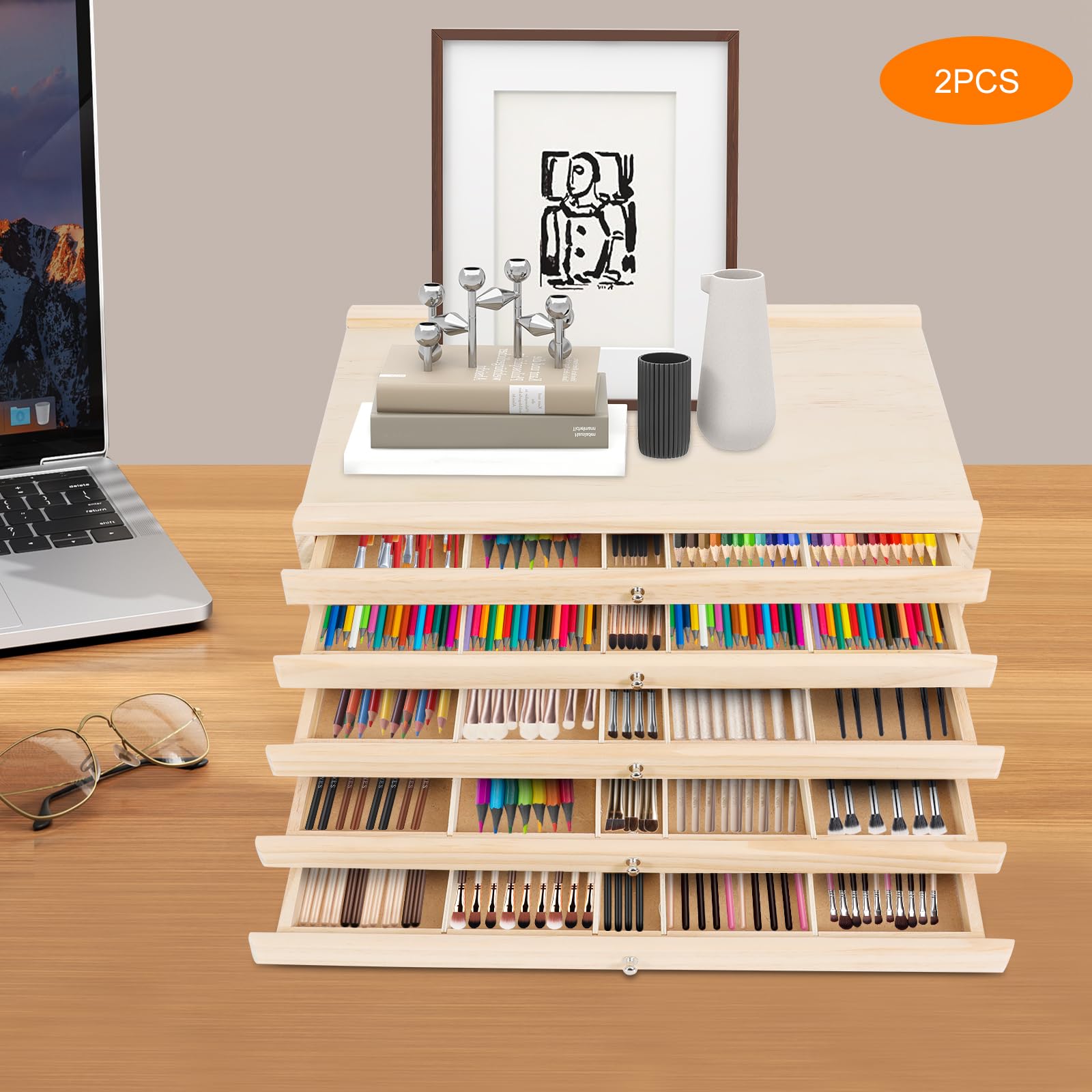 Cassettiera con 5 cassetti, organizer per ufficio, con rotelle, per documenti, forniture artistiche, 40 x 25,5 x 12,3 cm