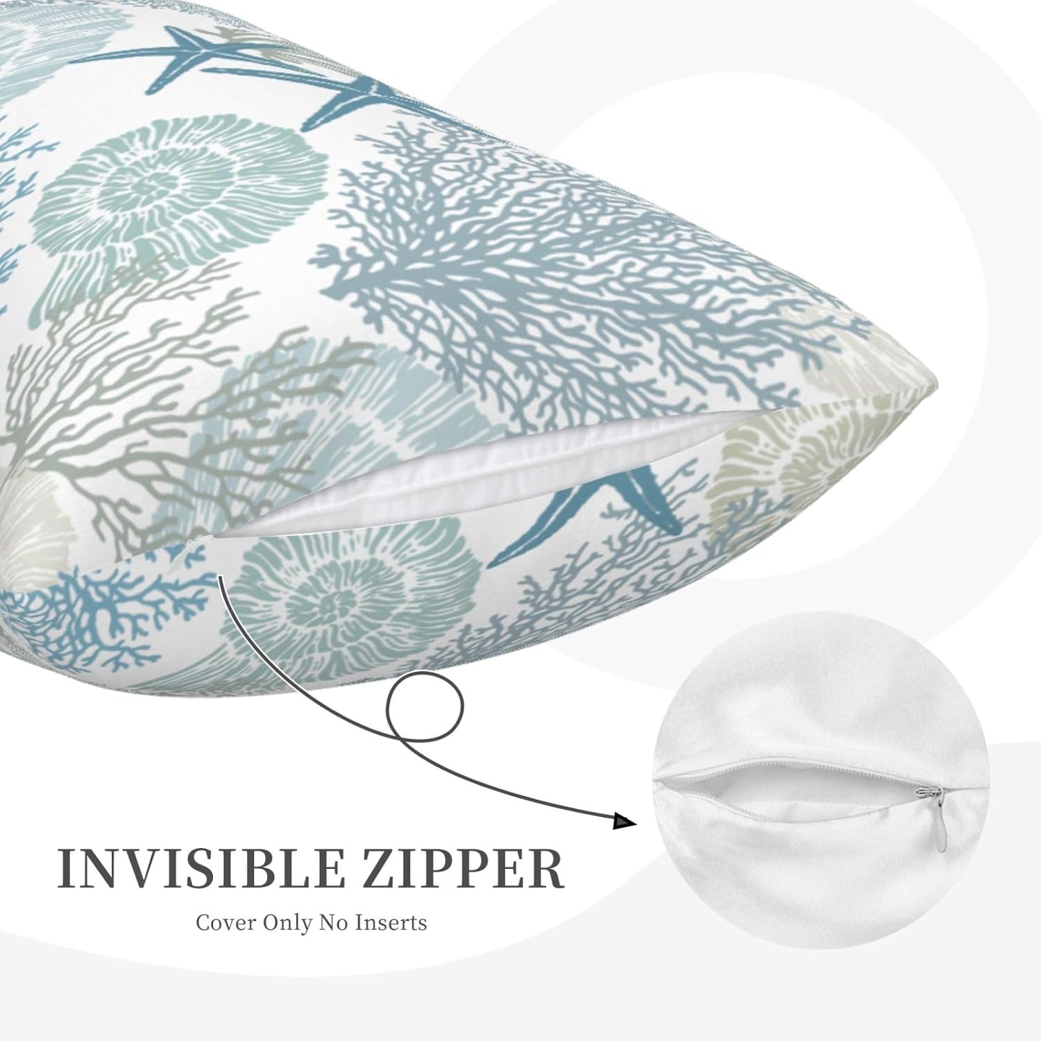 Nautical Coastal Throw Pillow Covers 12x20 Set of 2, Beach Themed Ocean Seashell Coral Starfish Couch Lumbar Pillow Cover Outdoor Sofa Cushion Cover for Bedroom Living Room - Image 3