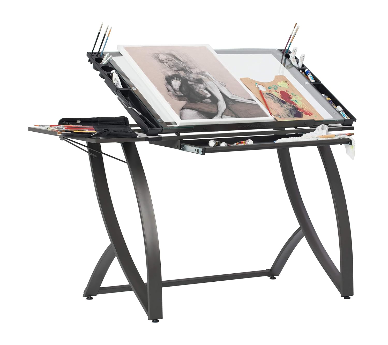 SD STUDIO DESIGNS Futura Luxe Drawing Drafting Craft Table with Drawer 35 Wide Angle Adjustable Top and Side