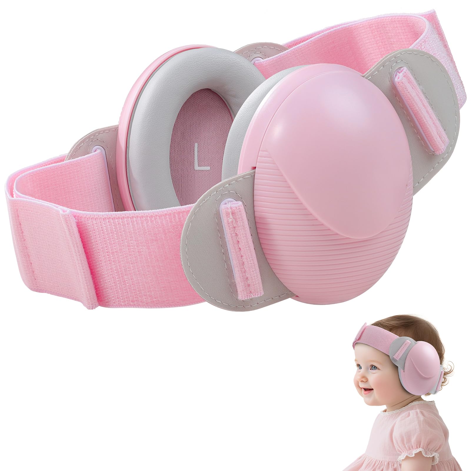 ECHOCUBE Baby-Gehörschutz, Verstellbare Ohrenschützer für Babys von 0 bis 48 Monaten, CE- und ANSI-zertifizierte 25 dB Baby-Gehörschutzkopfhörer für Flugzeuge, Schlaf - Rosa