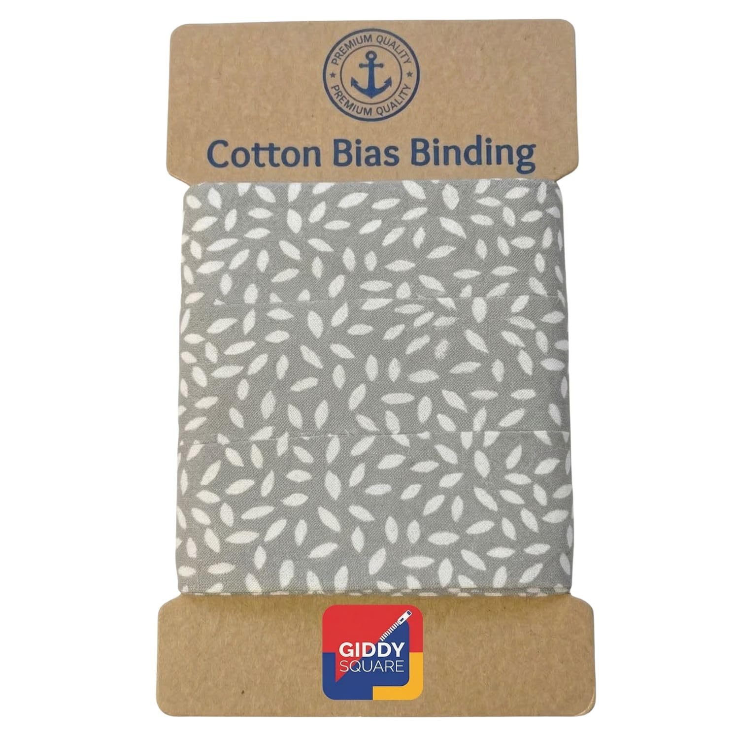 Light Grey 100% Cotton Bias Binding Tape with Delicate Leaf Pattern – 27mm Wide x 3m Length – Premium Soft Smooth Finish for Sewing, Quilting, Dressmaking & Crafts - Giddy Square