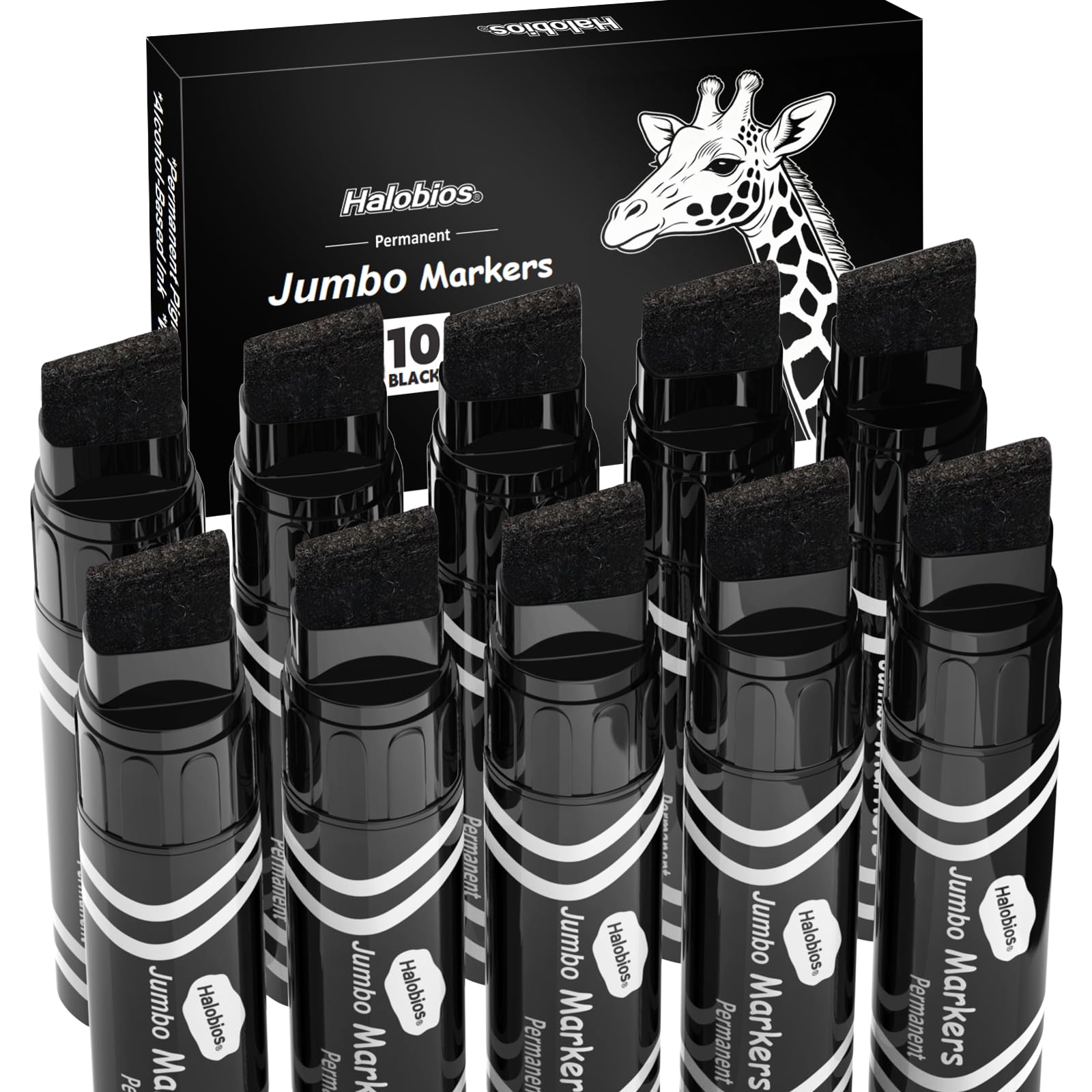 joibabe 10 Pack Black Jumbo Permanent Markers, Wide Chisel Tip Heavy Duty Craft & Industrial Marker
