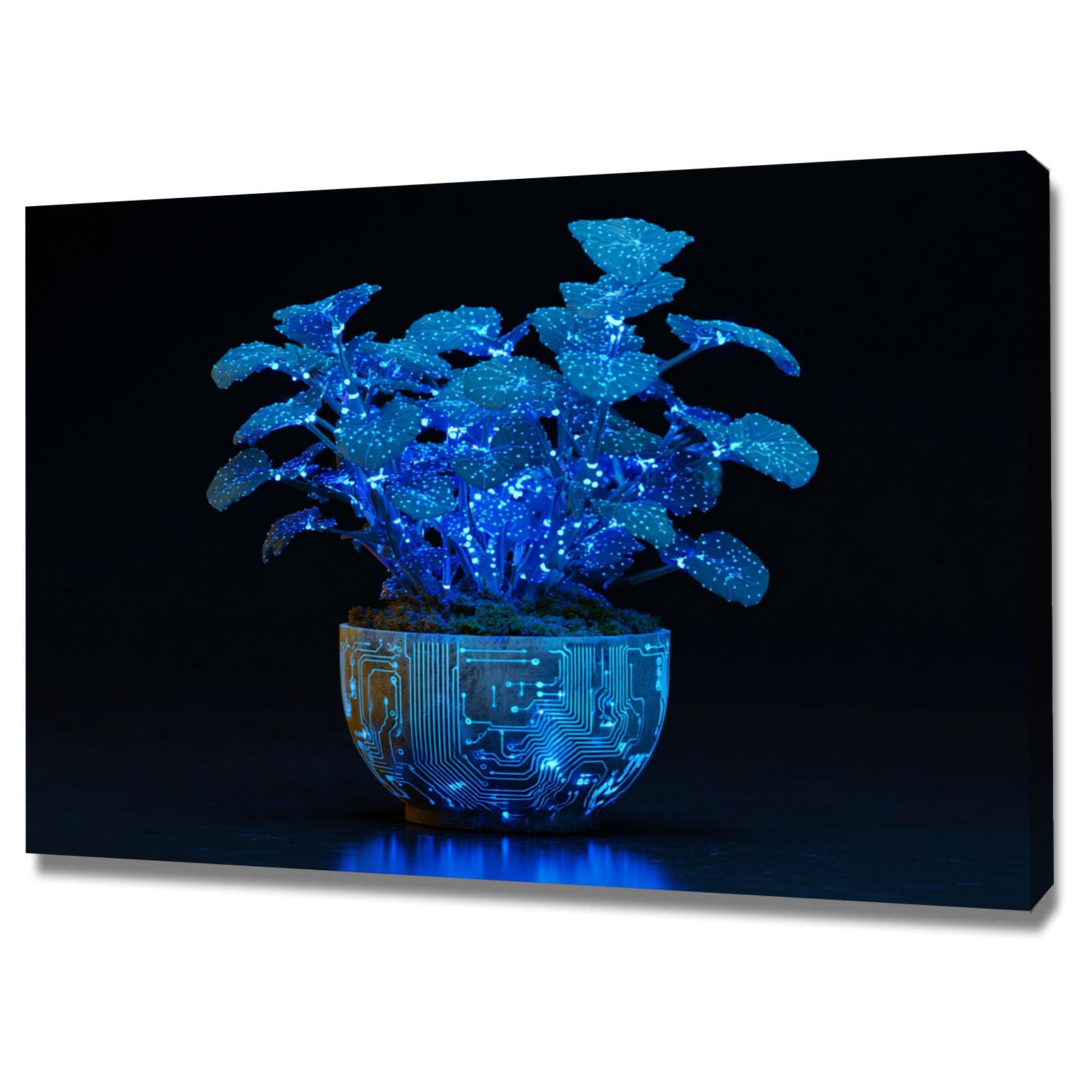 WUFIEA pósteres abstractos de hoja botánica impresa Plantas fluorescentes en macetas Arte Decorativo de la Oficina Sala de Estar（Azul-70x100cm Enmarcado