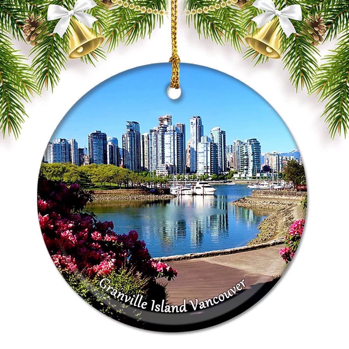 Canada Granville Island Vancouver Christmas Ornaments for Tree Ceramic Pendant Double Sided Ornament Decor Xmas Gifts Porcelain Travel Souvenirs