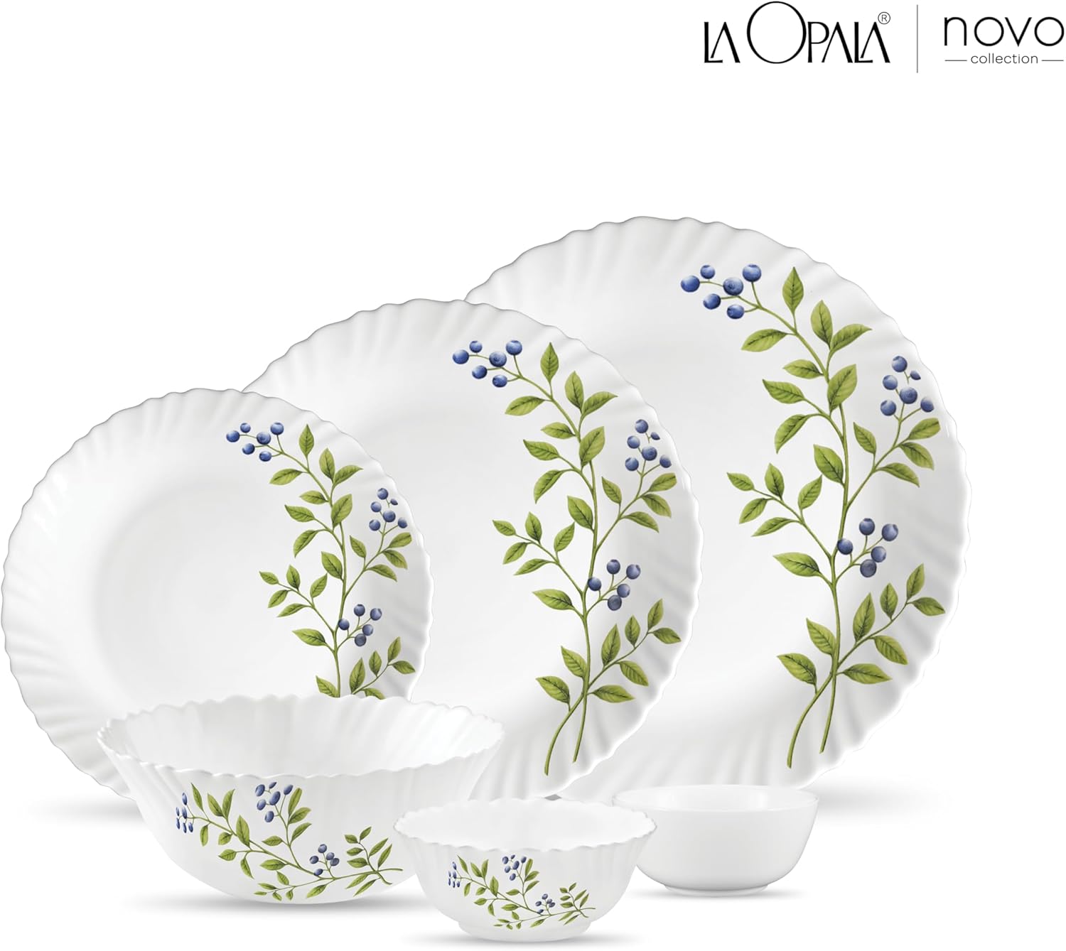 Laopala Opal Glass Novo Lush Green Dinner Set 23 Pcs, White