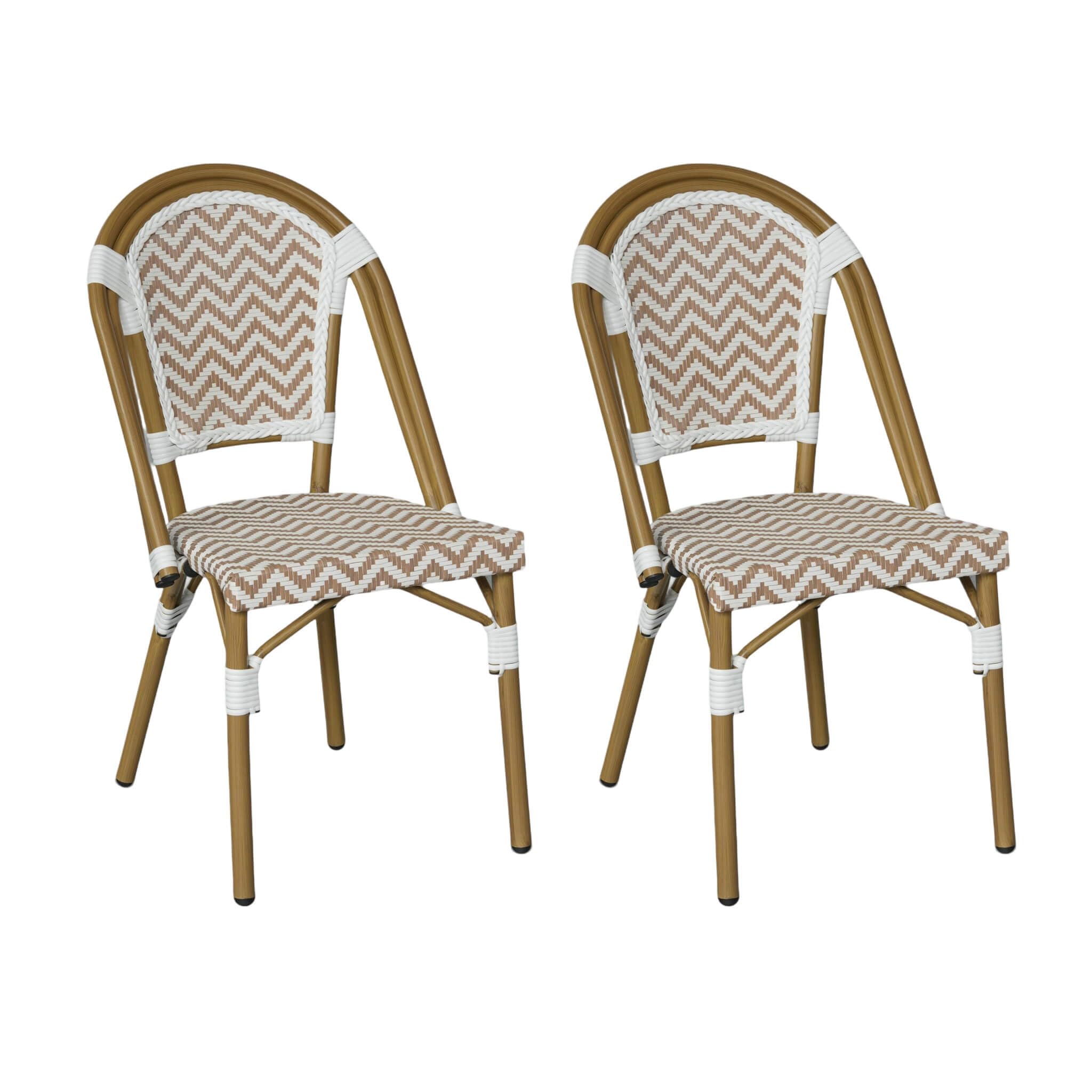 Rebecca Mobili Lot de 2 Chaises de Jardin en Aluminium, Chaises de Repas Extérieur Empilables, Marron et Blanc, Design Classique – Dimensions HxLxP : 85 x 46 x 57 cm – Art. RE7265
