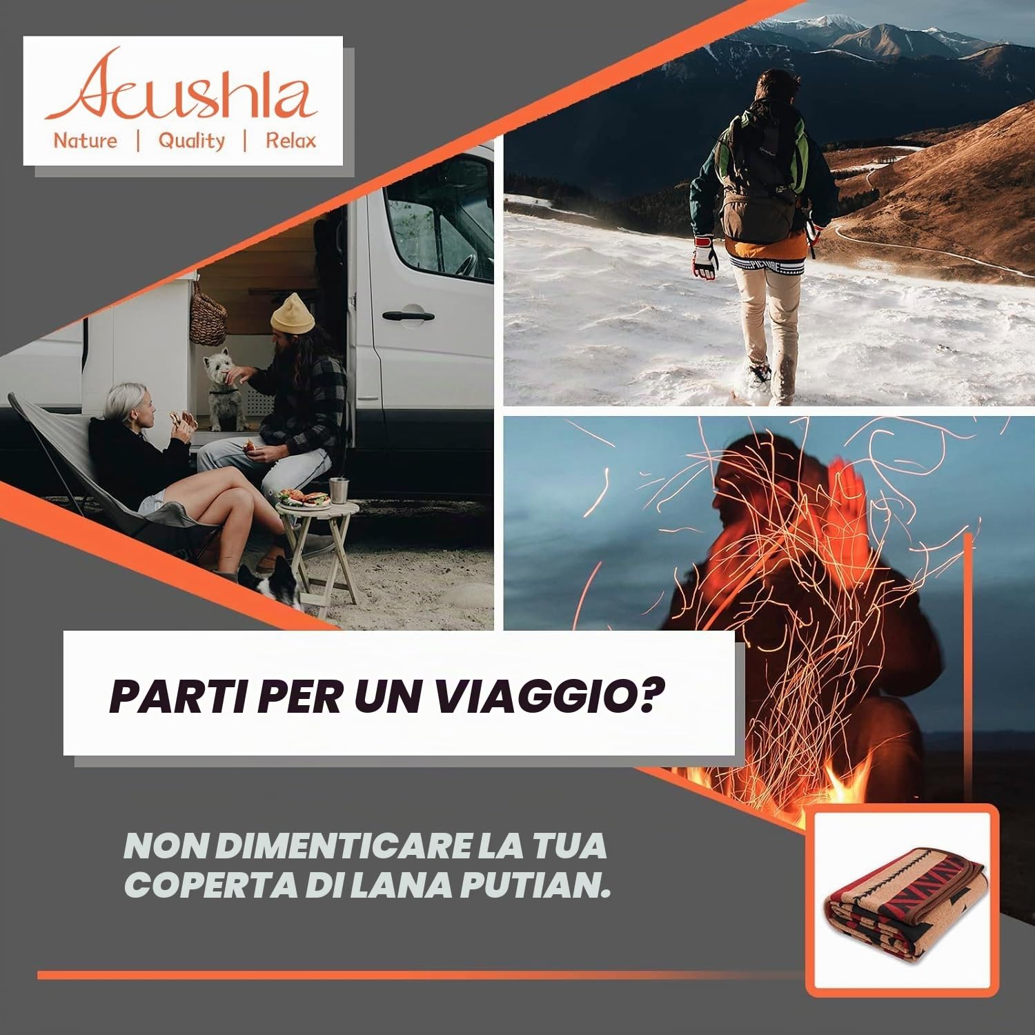 ACUSHLA Coperta in Lana Merino 160 x 220 cm, Morbida e Calda, Ideale per Divano e Letto, Marrone Fiamma