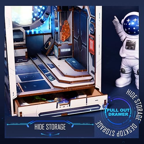 Miniatura 4 de Kit de rincón de libros en miniatura para bricolaje, modelo 3D, casa de muñecas de madera, estación espacial, juguete de rompecabezas para