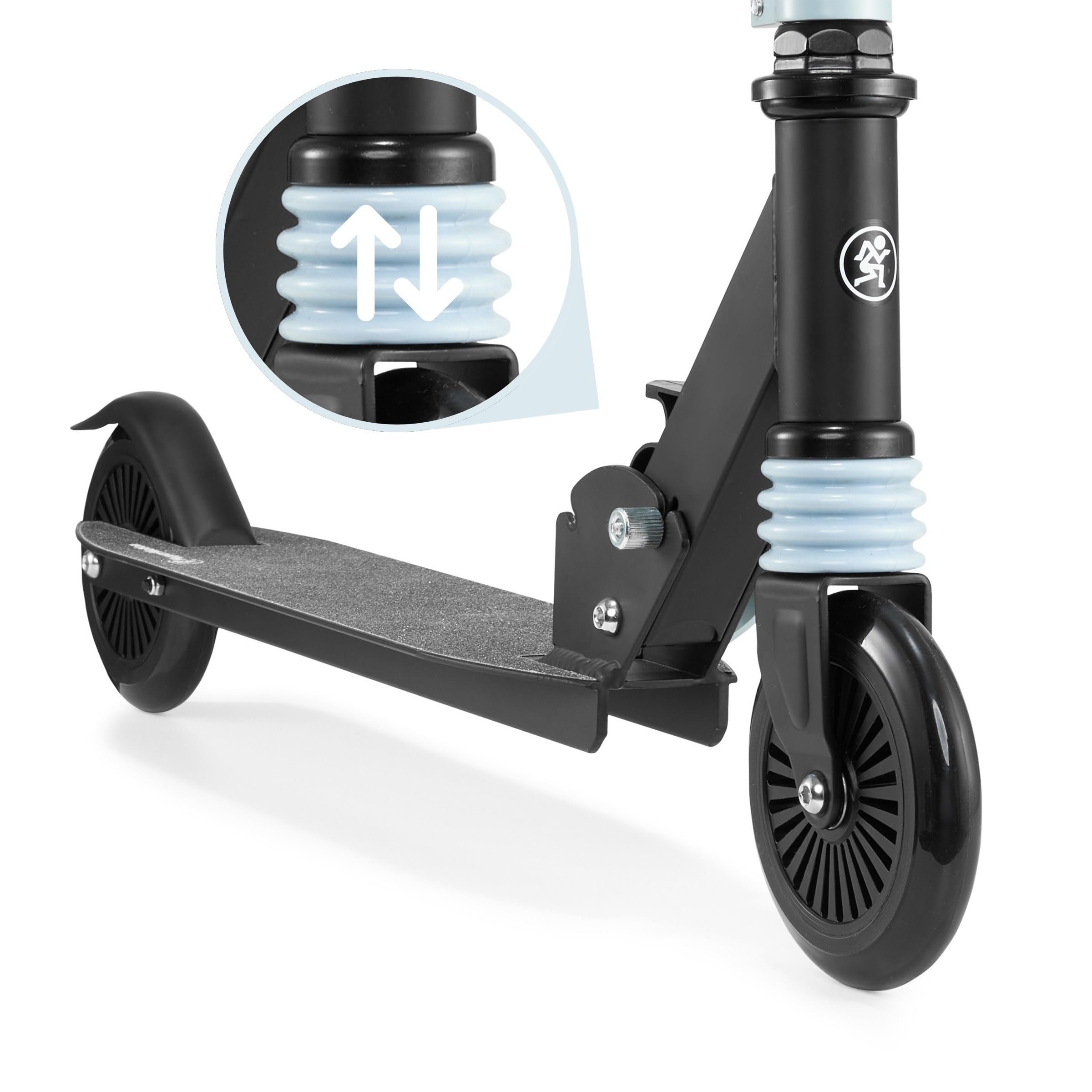 HyperMotion Monopattino Bambini Pieghevole, Modello Wally a Spinta con Ammortizzatore Anteriore, Manubrio Regolabile e Ruote 125 mm, Monopattino 2 Ruote per Bambini 4+ Anni, Nero e Blu
