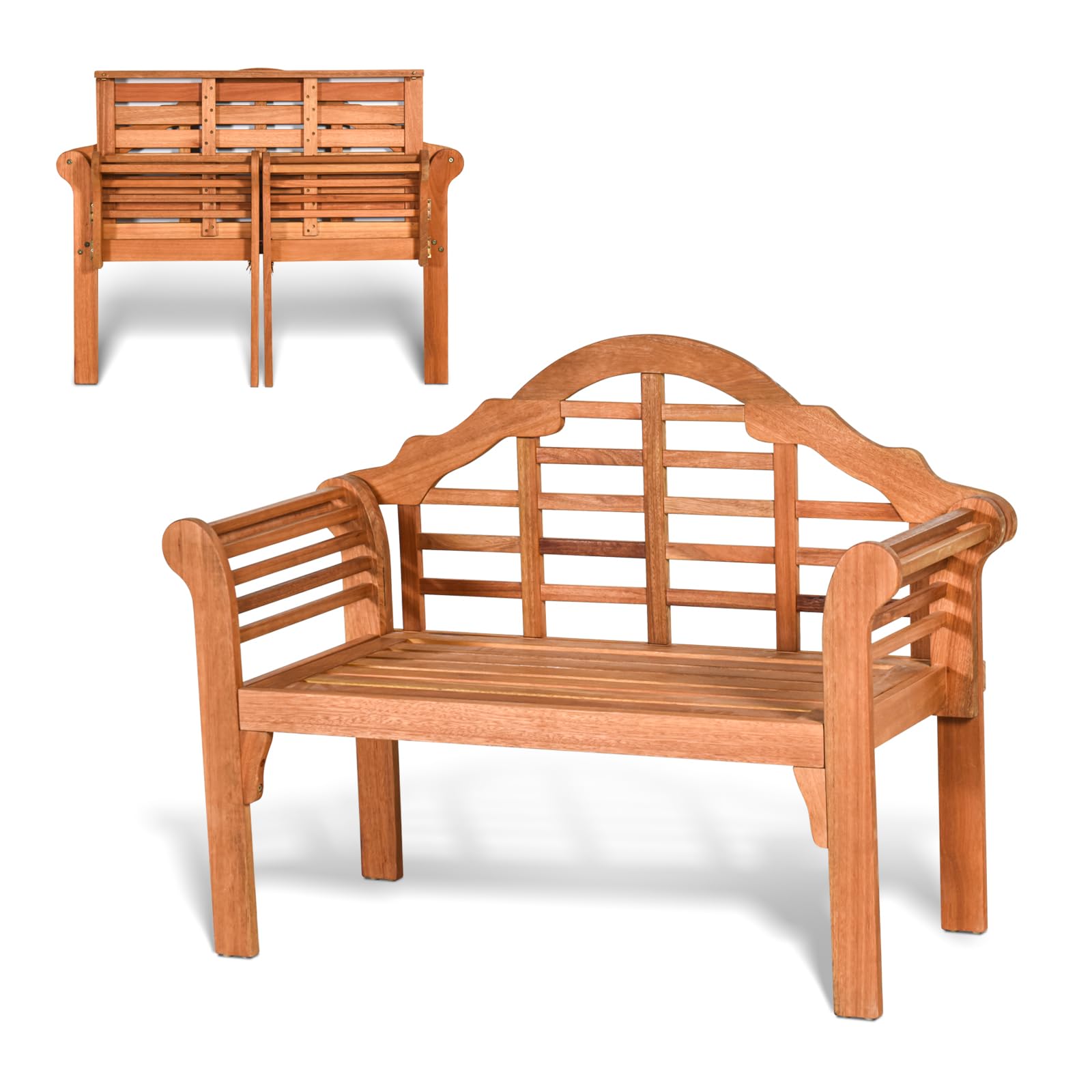 KOMFOTTEU Banc de Jardin 2 Places, Design Pliable, Banquette de Parc en Bois d'Acacia, Charge Maximum de 360 kg, Banc d’Extérieur, idéal pour Balcon, Terrasse, 123 x 54 x 96 cm, Naturel