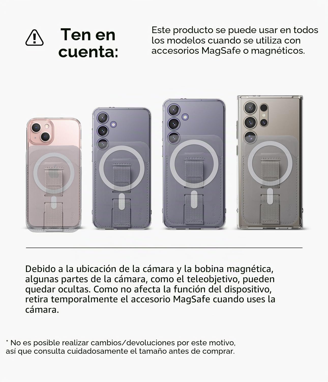 Ringke Stand Grip Wallet Magnetic [Cabe 3 Tarjetas] Tarjetero Movil Compatible con MagSafe, Utiliza de Soporte, Correa para el Dedo Soporte Movil con Imán Muy Fuerte - Light Gray