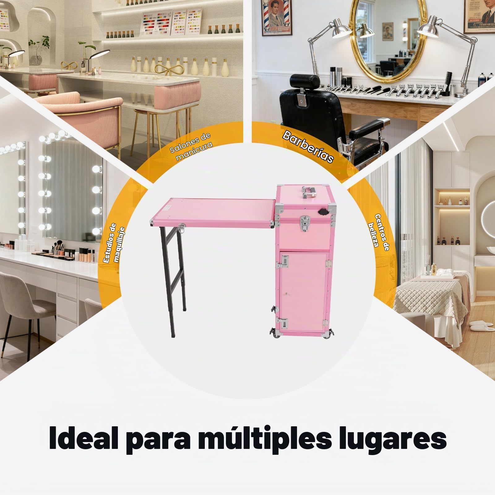 Carro de cosméticos con mesa y 4 cajones, plegable, mesa de manicura, caja de uñas profesional con 4 ruedas, para técnicos domésticos, spa, salón de belleza, lugar de trabajo (rosa)