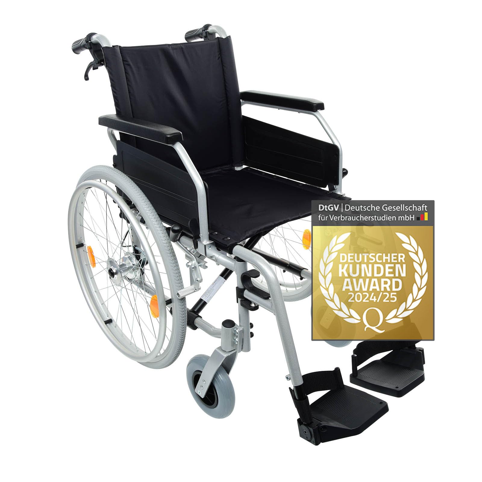 Leichtgewicht Rollstuhl PRIMUS ML 2.0 - Sitzbreite 38 cm - bis 130 kg | Faltbarer Transportrollstuhl mit Trommelbremse - Reise-Rollstuhl mit Steckachsensystem - Fußstützen & Armlehnen klappbar
