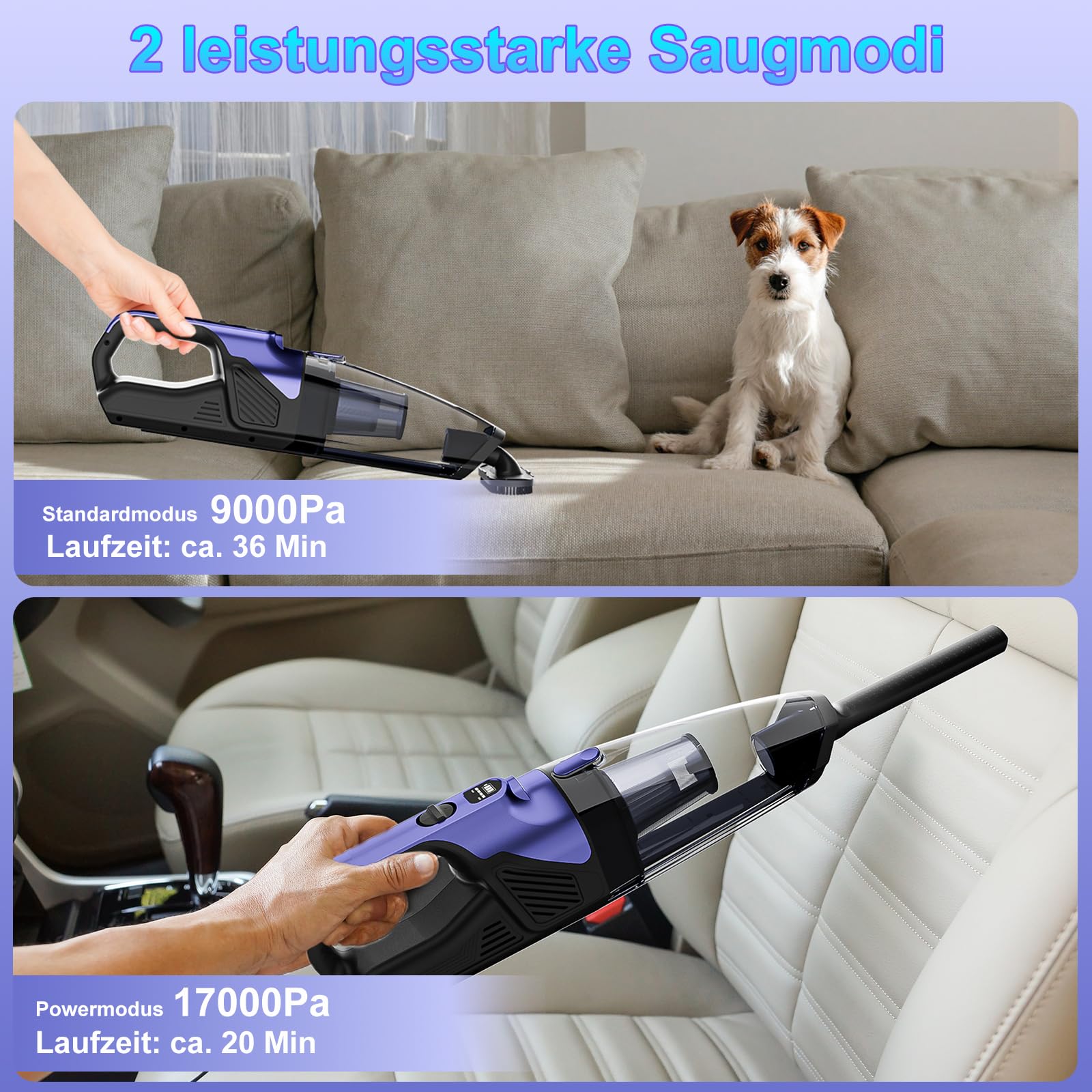 Handstaubsauger Akku 17000Pa Handstaubsauger Kabellos Autostaubsauger Stark Mini Staubsauger Tragbarer Handsauger USB Auto Staubsauger Ohne Kabel