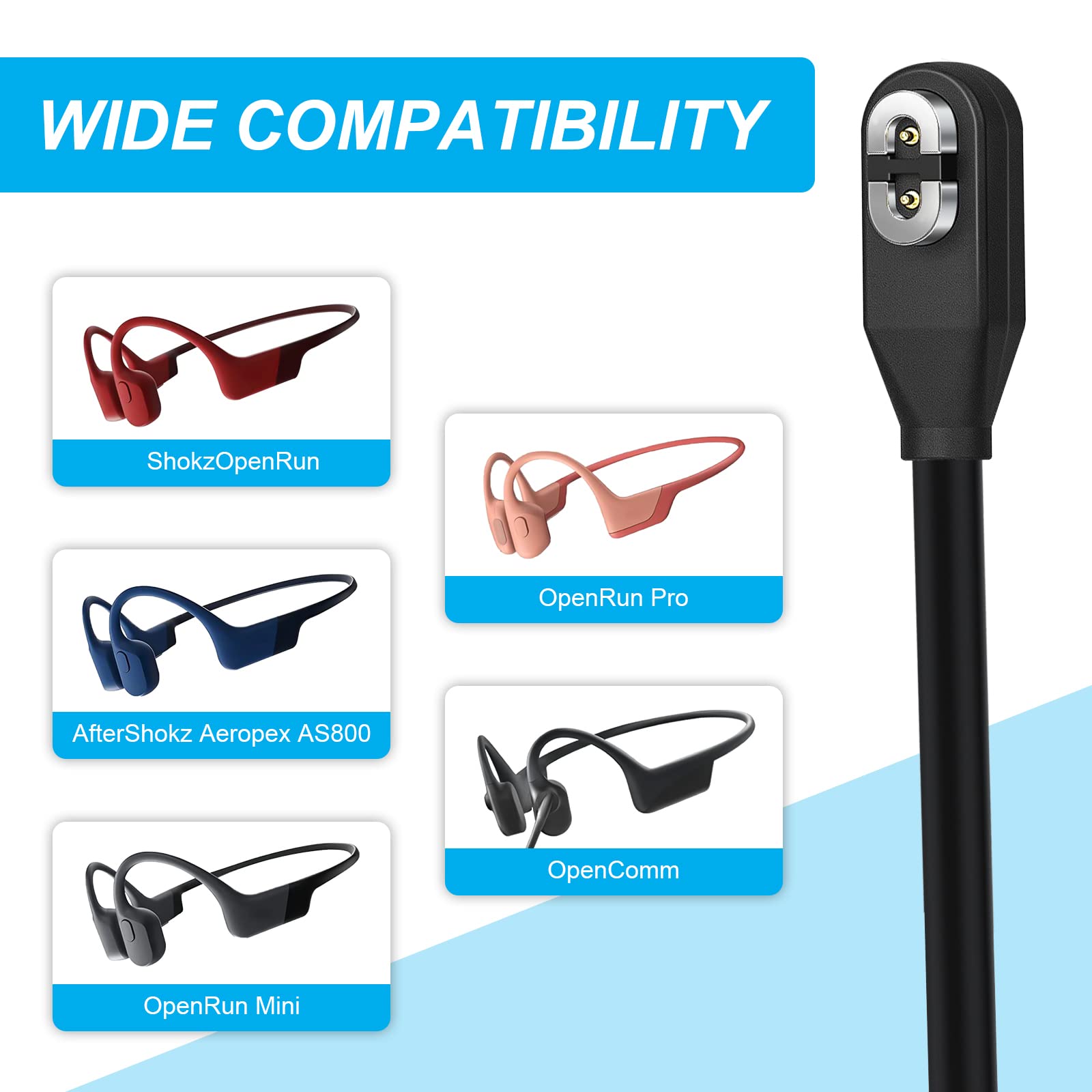 Câbles De Charge Magnétique Pour Casques Shokz OpenRun/OpenComm - 2 Câbles De 1 Mètre - Pack De 2