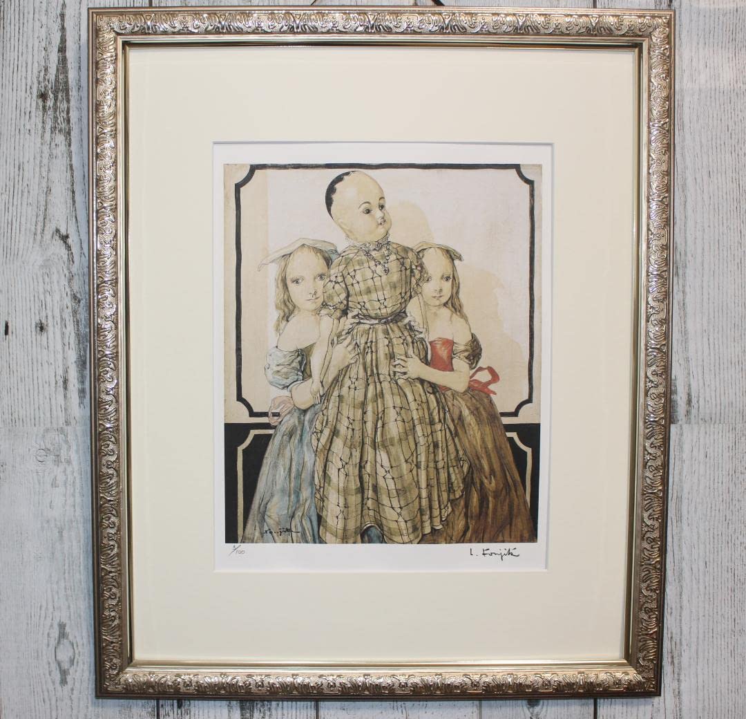 藤田嗣治 エスタンプリトグラフ「２人の少女と人形」 100部限定 Amazon | 藤田嗣治 エスタンプリトグラフ「2人の少女と人形