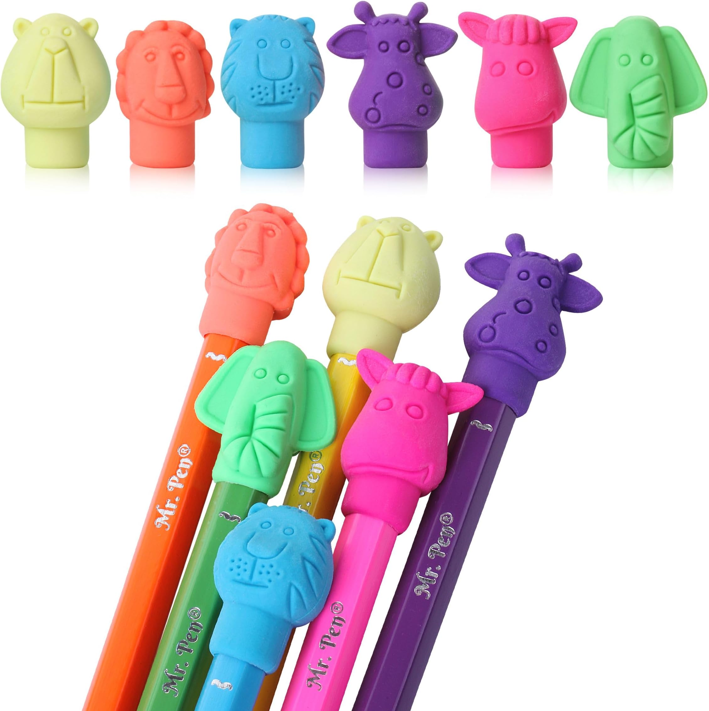 Mr. Pen Animal Pencil Top Erasers, 60 Pack, Erasers