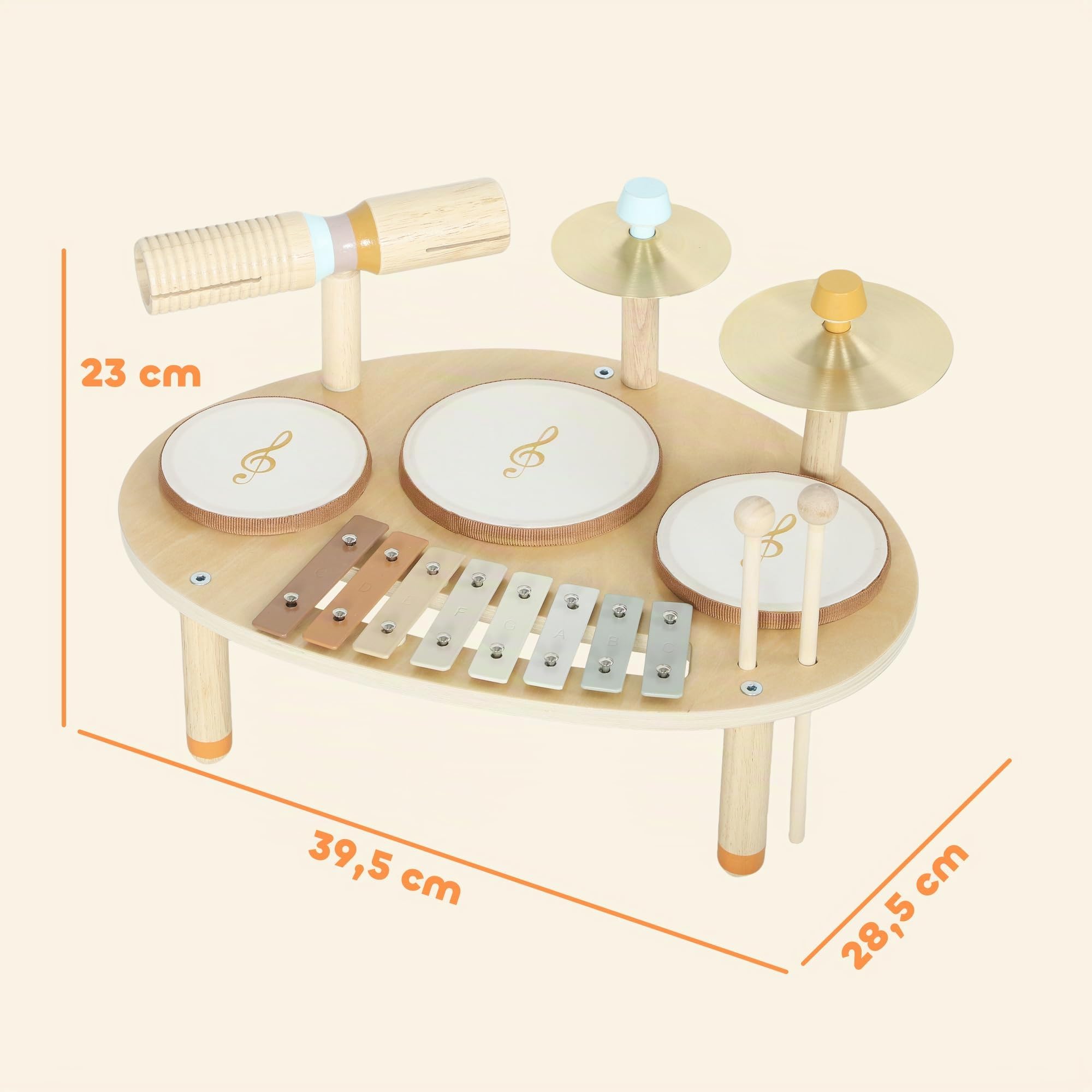 AIYAPLAY Jeux de Tambours pour Bébé avec Xylophone pour Tout-Petits 2+ Ans | Tambour Bébé, Instruments de Musique pour Enfants en Bois, Cadeaux de Garçons et Filles, Bois Naturel