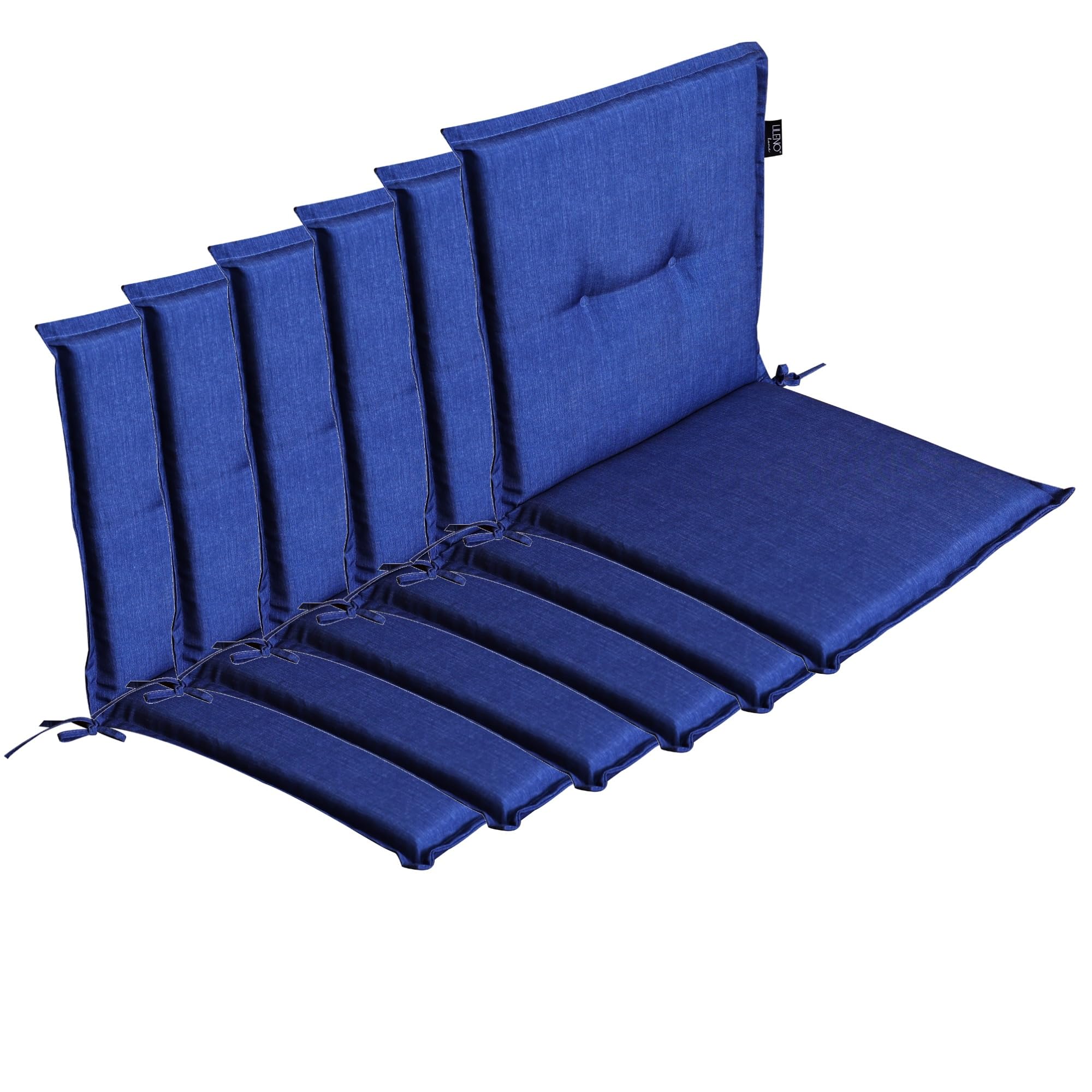 LILENO HOME Garden Chair Cushions in Plain Blue [Set of 6 - Low-Back] - Comfortable Loungers as Seat Cushions for Garden Furniture - Chair Cushions for Garden Chairs and Folding Chairs